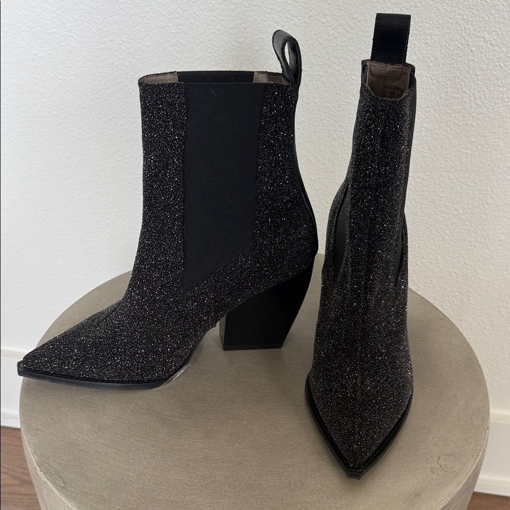 All Saints Glittery Black Heeled Boots